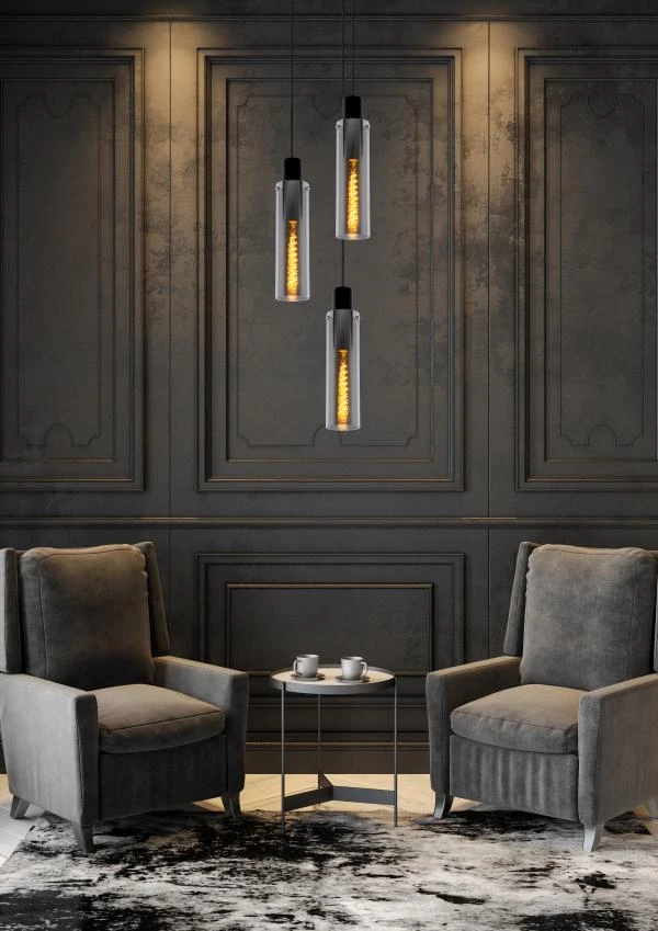 Lucide ORLANDO - Pendant light - Ø 32 cm - 3xE27 - Smoke Grey - atmosphere 1